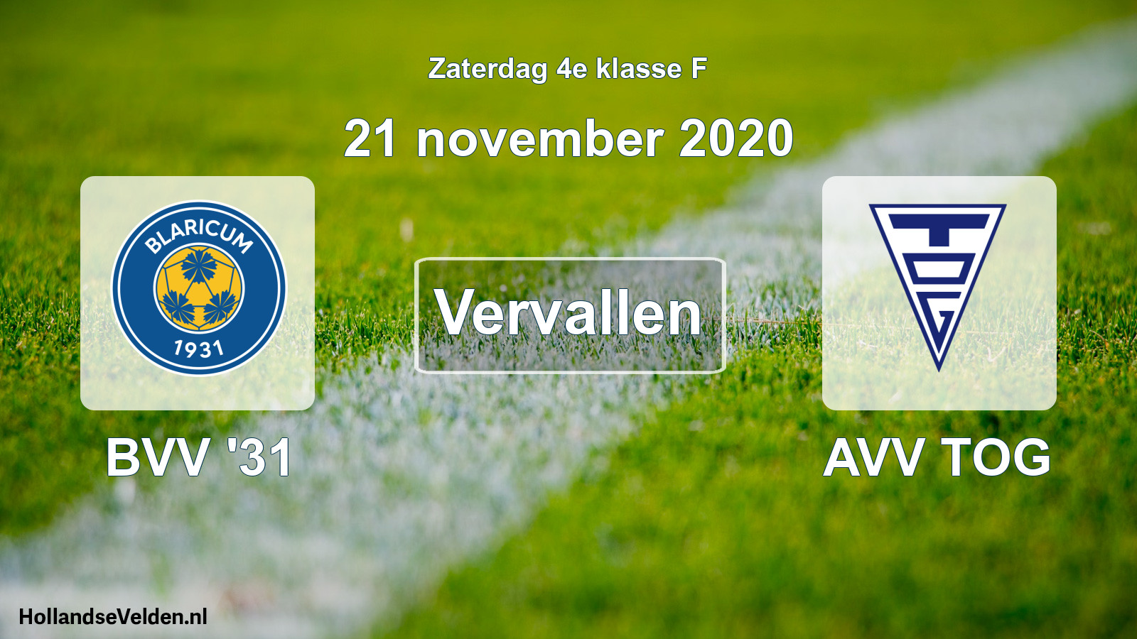 Scheduled Match: BVV '31 - AVV TOG (21 November 2020)