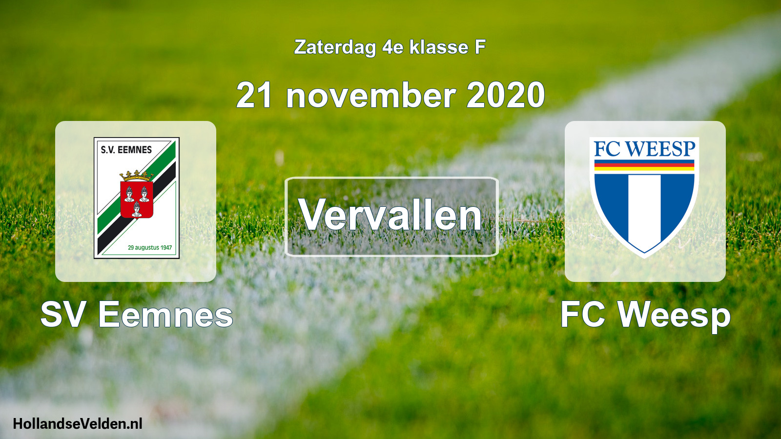 Scheduled Match: SV Eemnes - FC Weesp (21 November 2020)