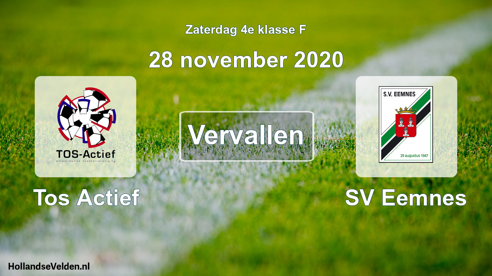 Scheduled Match: Tos Actief - SV Eemnes (28 November 2020)