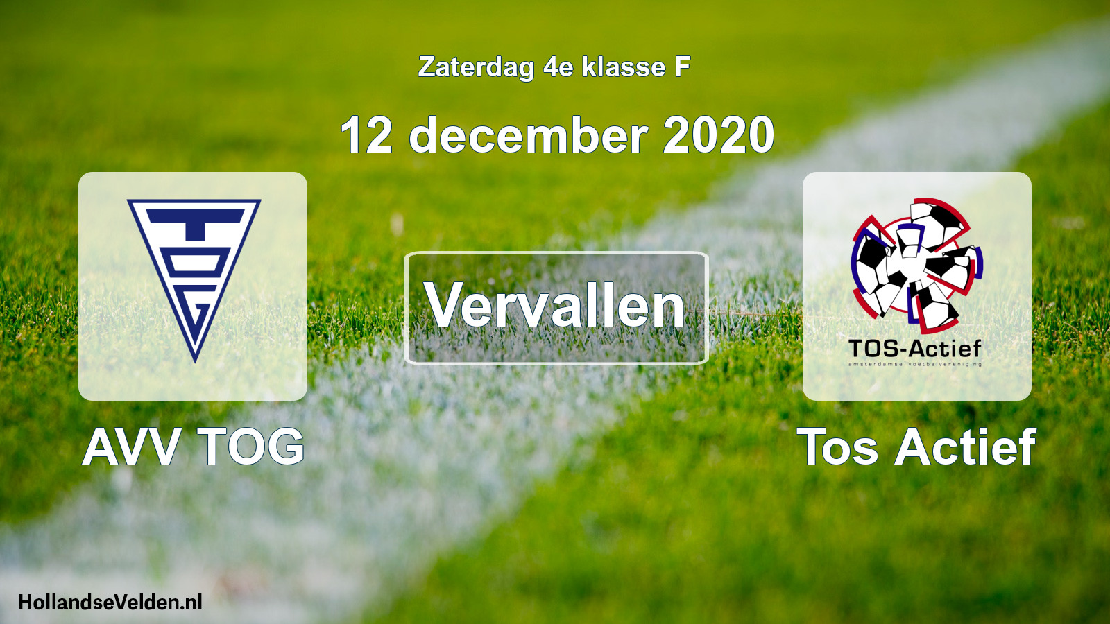 Scheduled Match: AVV TOG - Tos Actief (12 December 2020)