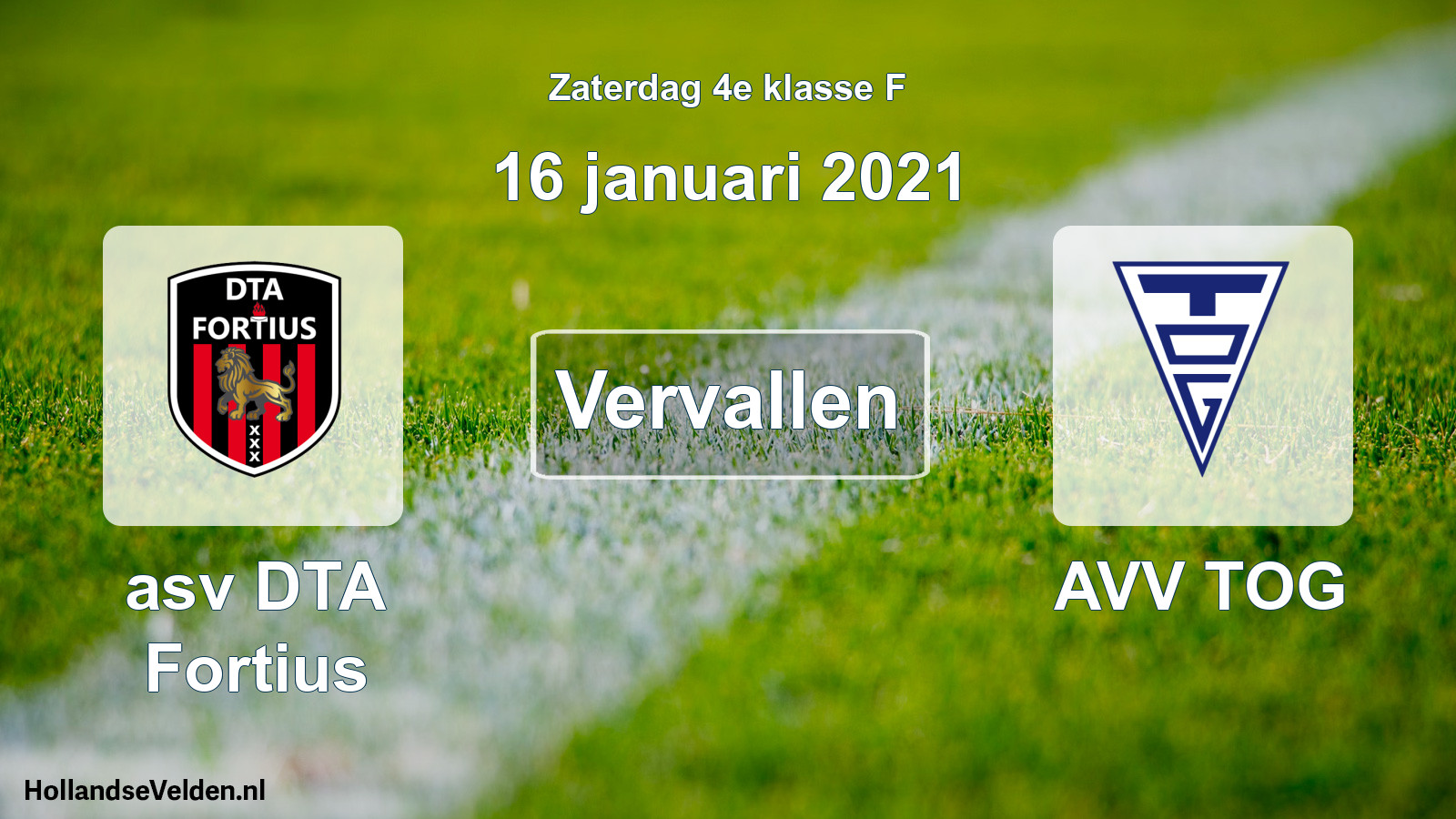 Scheduled Match: asv DTA Fortius - AVV TOG (16 January 2021)