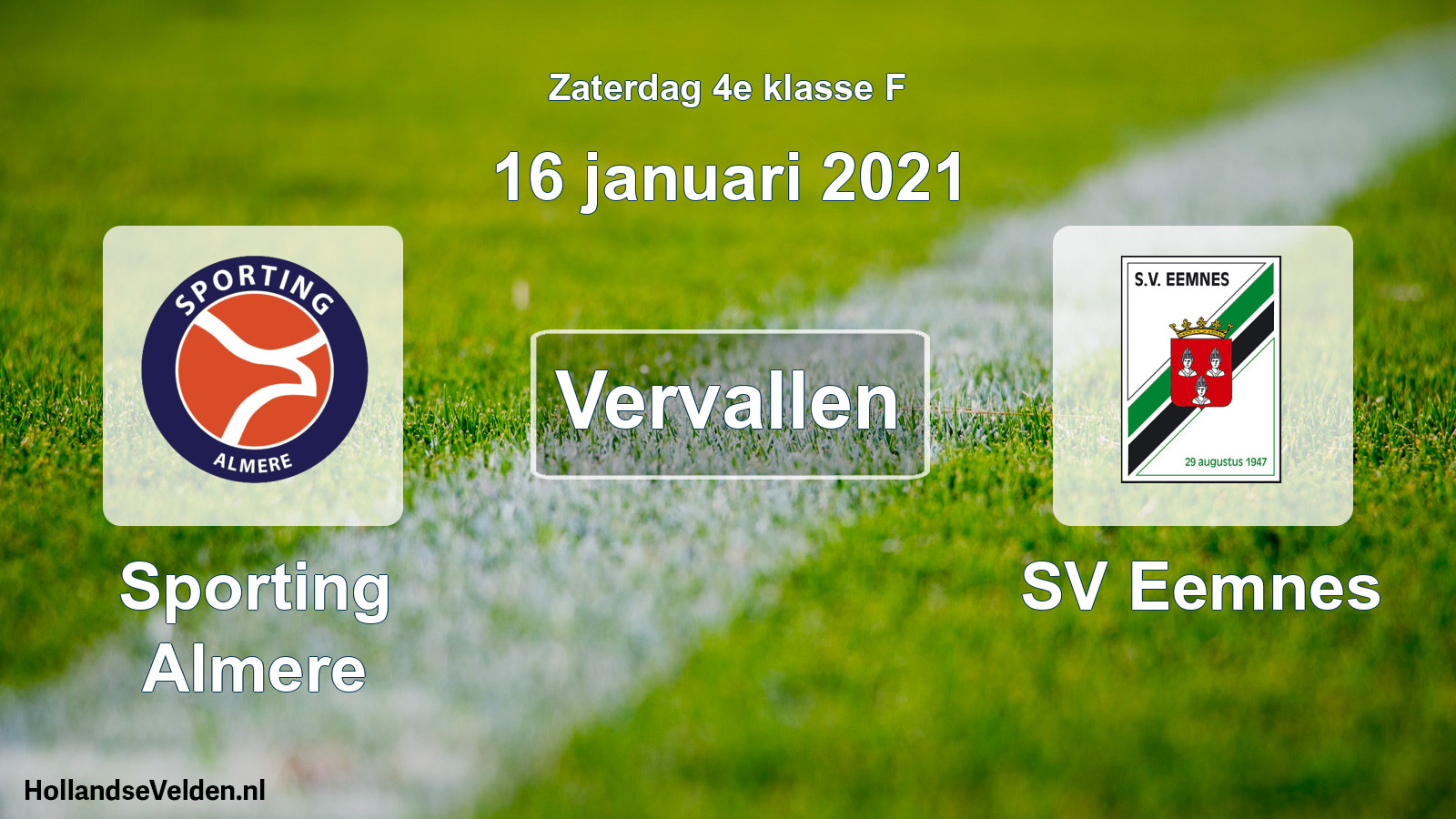 Scheduled Match: Sporting Almere - SV Eemnes (16 January 2021)