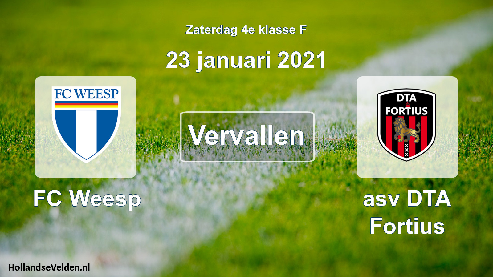 Scheduled Match: FC Weesp - asv DTA Fortius (23 January 2021)