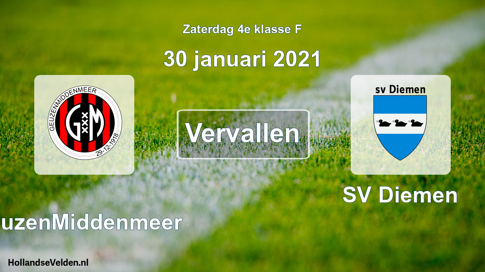 Scheduled Match: GeuzenMiddenmeer - SV Diemen (30 January 2021)