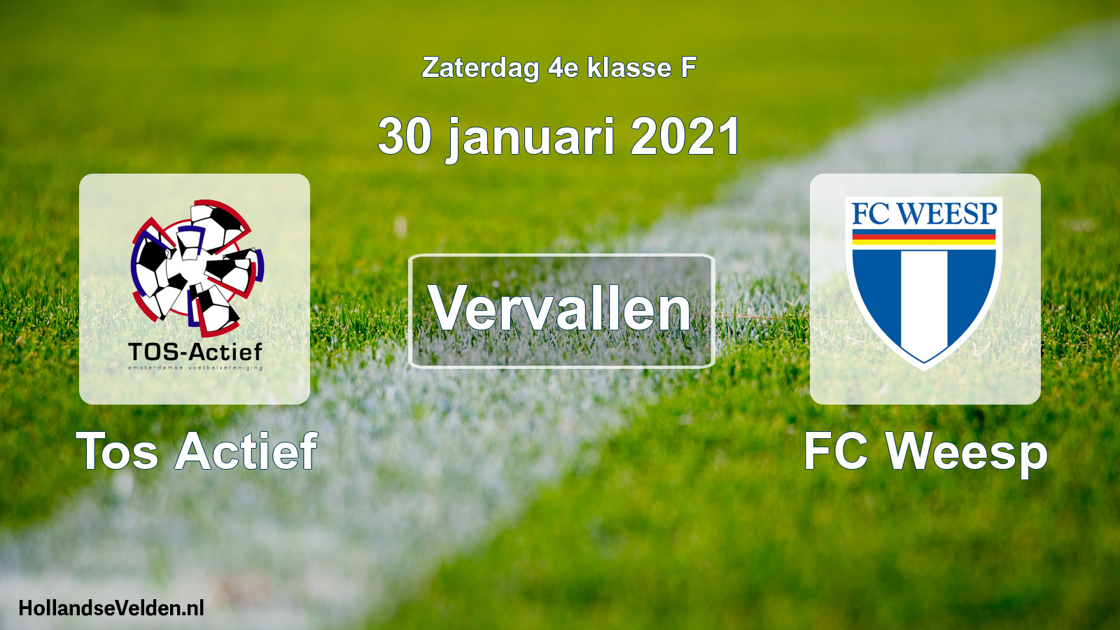 Scheduled Match: Tos Actief - FC Weesp (30 January 2021)