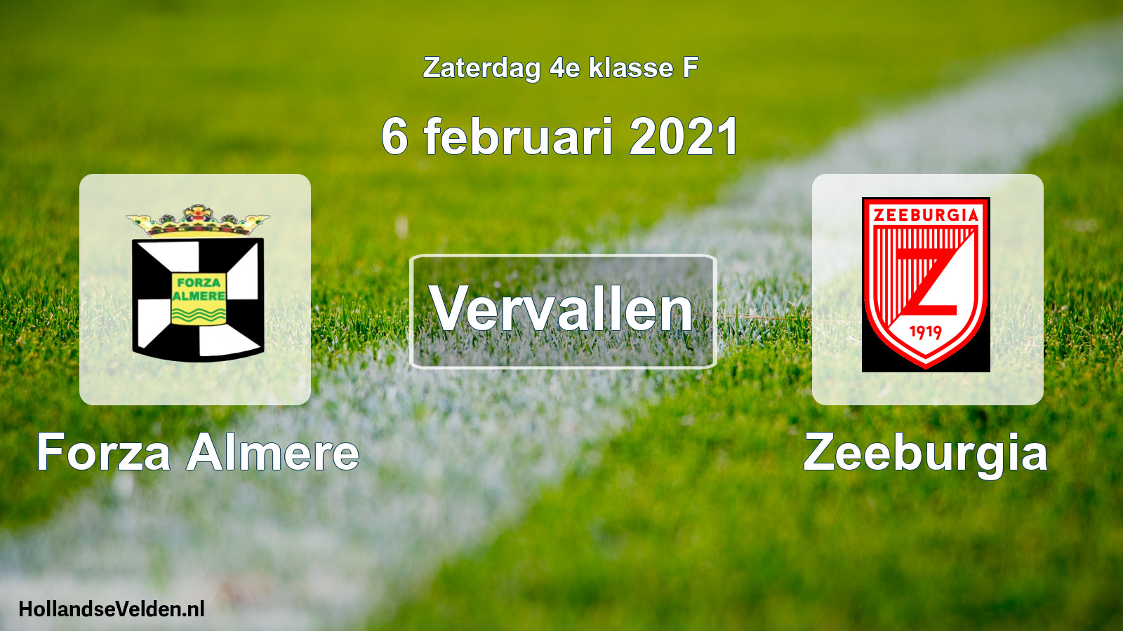 Scheduled Match: Forza Almere - Zeeburgia (6 February 2021)