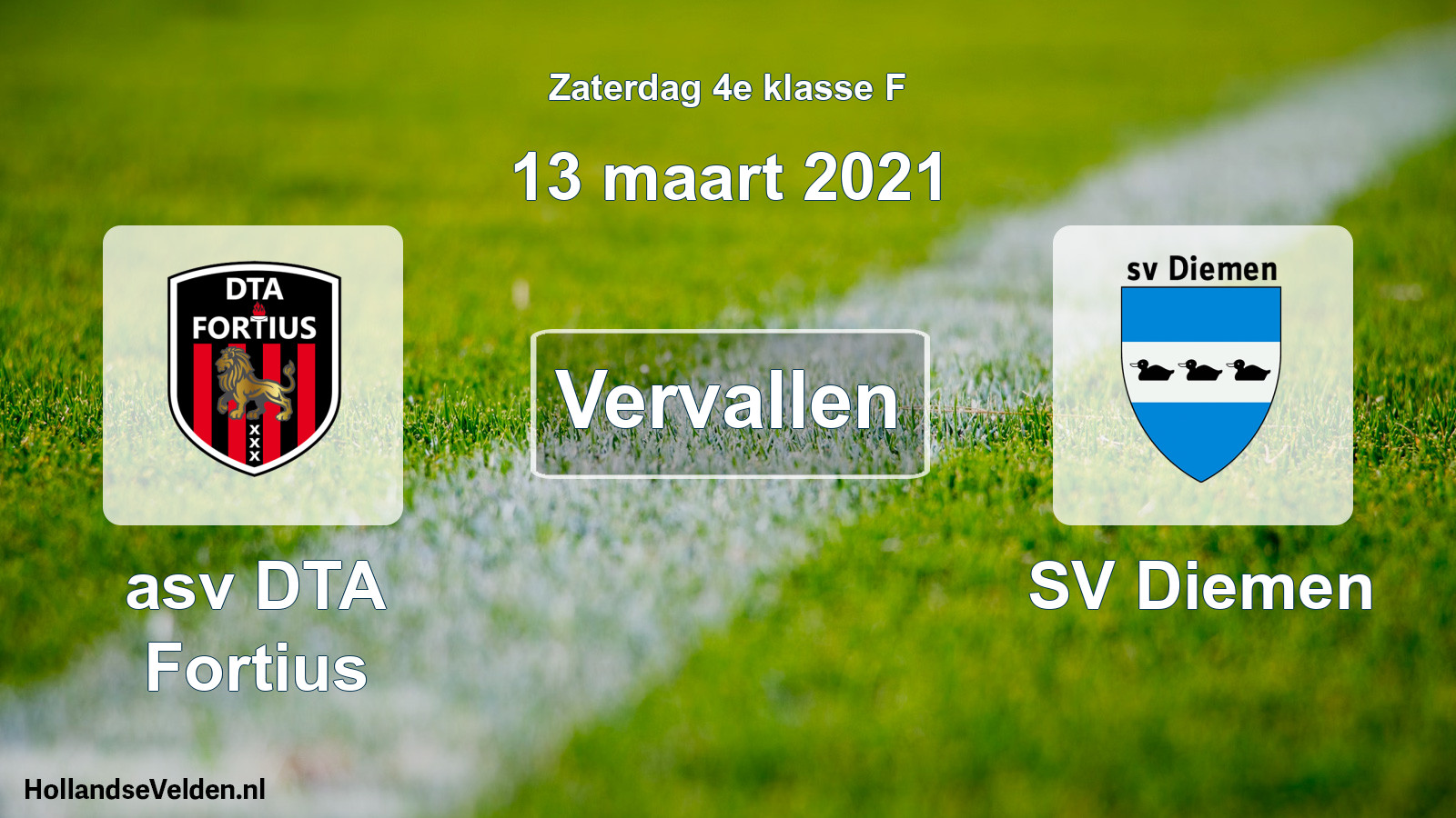 Scheduled Match: asv DTA Fortius - SV Diemen (13 March 2021)