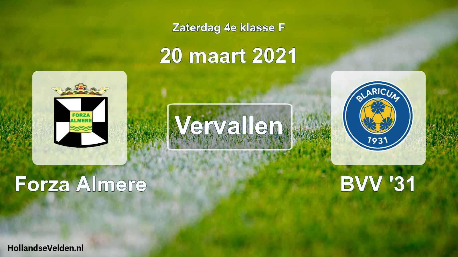 Scheduled Match: Forza Almere - BVV '31 (20 March 2021)