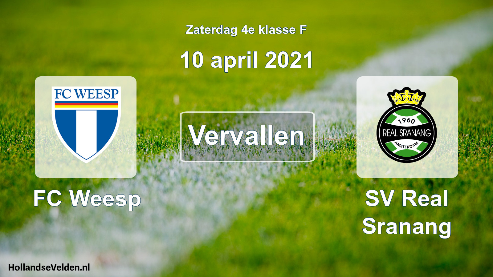 Scheduled Match: FC Weesp - SV Real Sranang (10 April 2021)