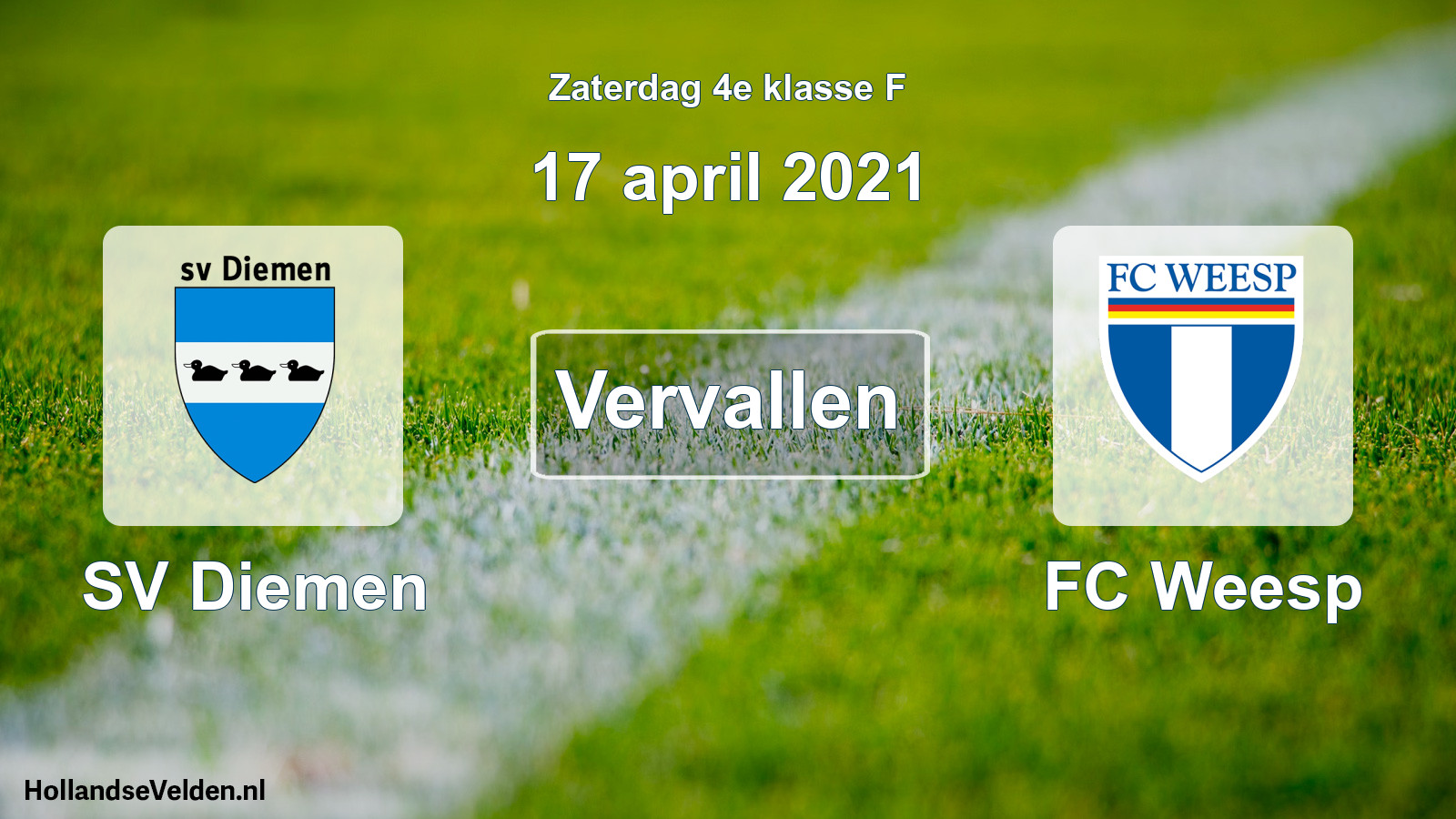 Scheduled Match: SV Diemen - FC Weesp (17 April 2021)
