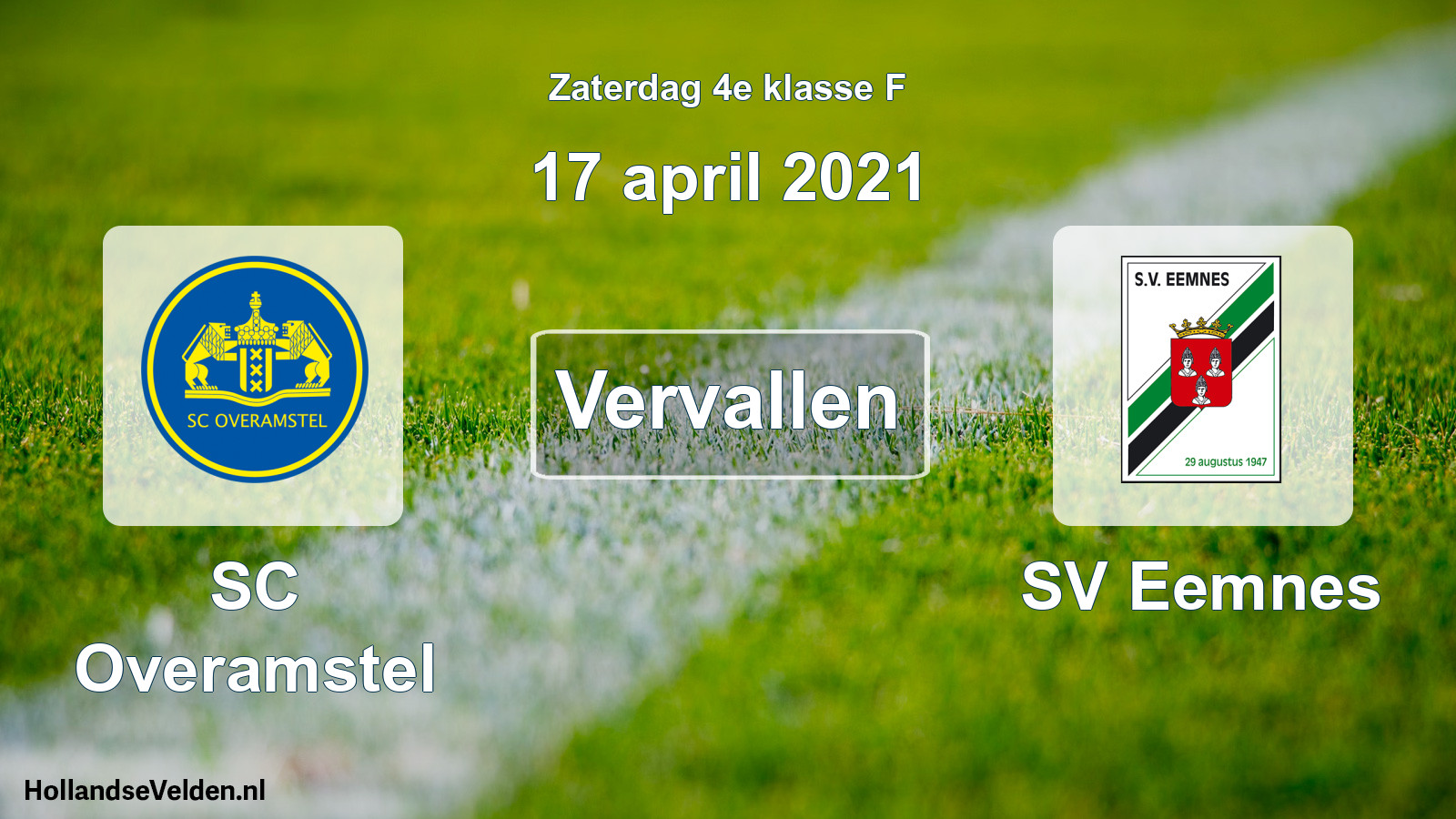 Scheduled Match: SC Overamstel - SV Eemnes (17 April 2021)