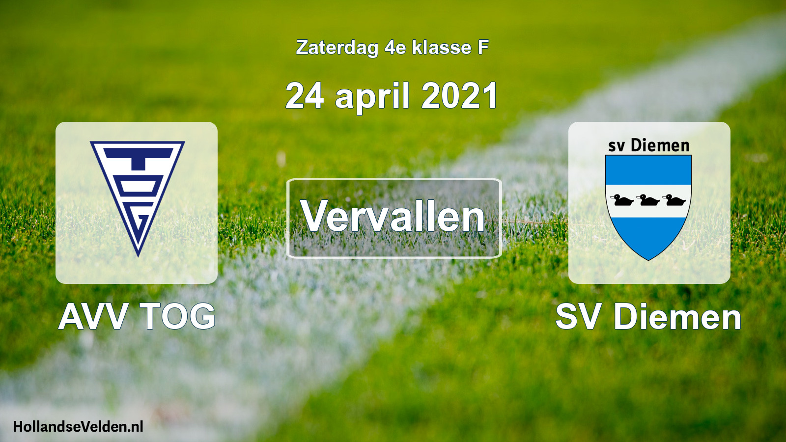 Scheduled Match: AVV TOG - SV Diemen (24 April 2021)