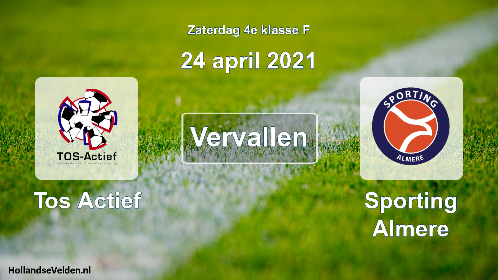 Scheduled Match: Tos Actief - Sporting Almere (24 April 2021)