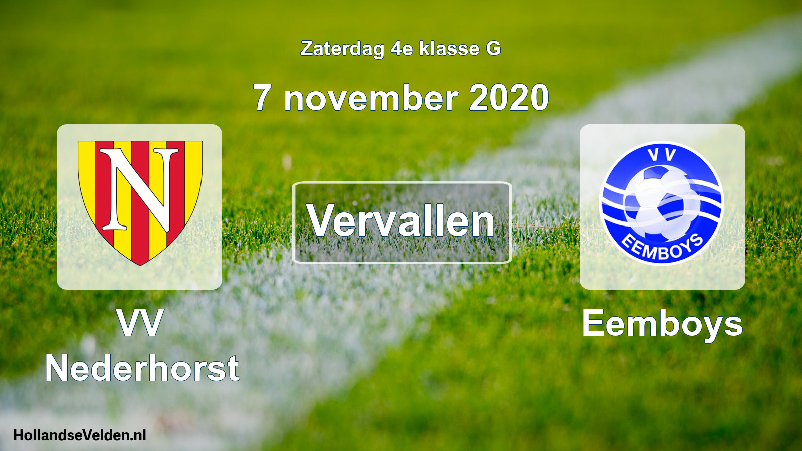 Scheduled Match: VV Nederhorst - Eemboys (7 November 2020)