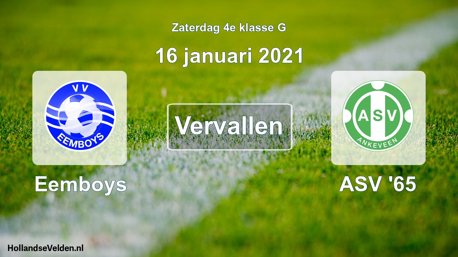 Scheduled Match: Eemboys - ASV '65 (16 January 2021)