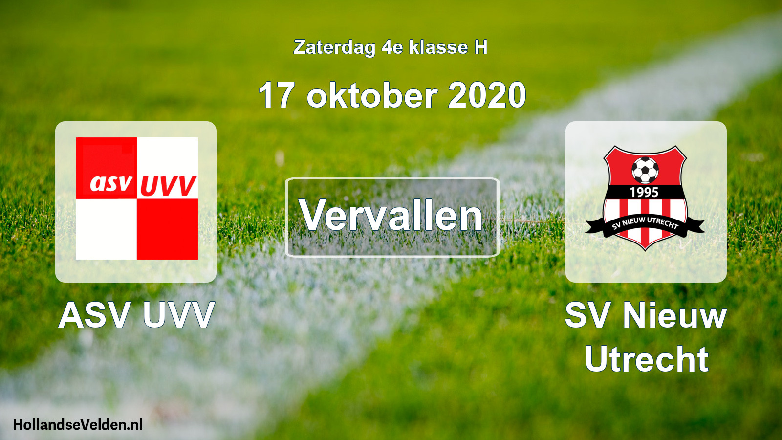 Scheduled Match: ASV UVV - SV Nieuw Utrecht (17 October 2020)