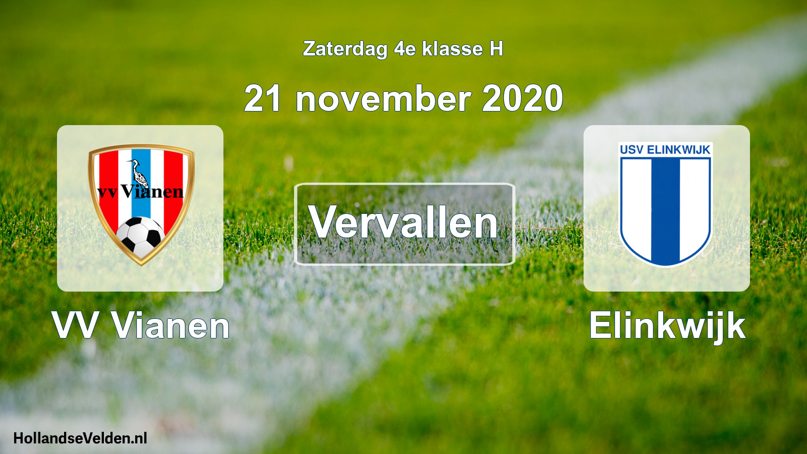 Scheduled Match: VV Vianen - Elinkwijk (21 November 2020)