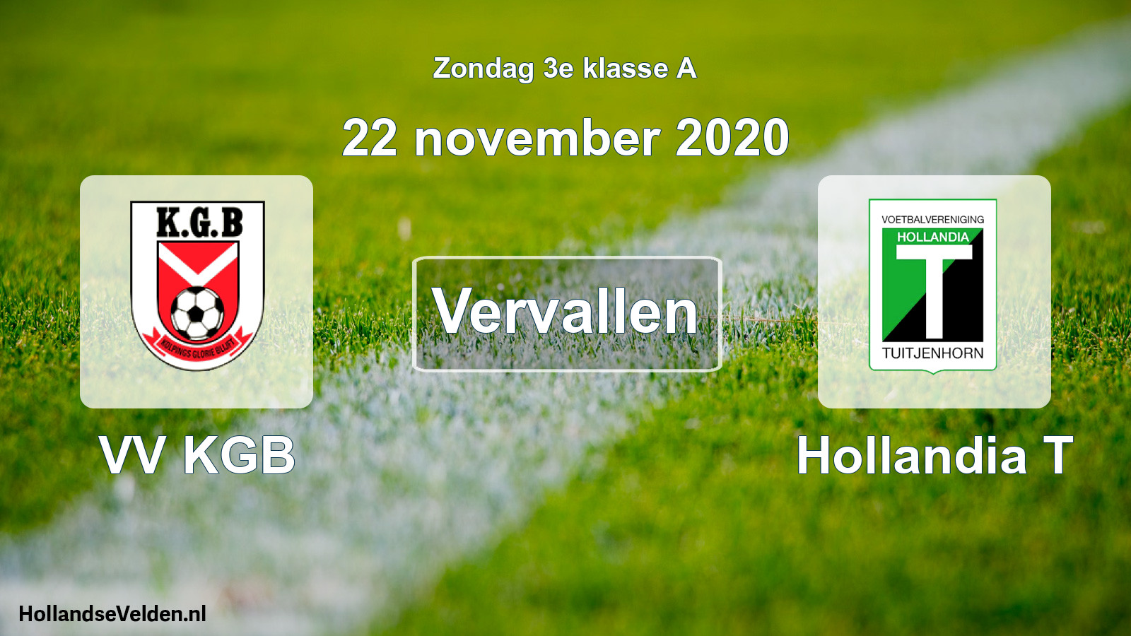 Scheduled Match: VV KGB - Hollandia T (22 November 2020)