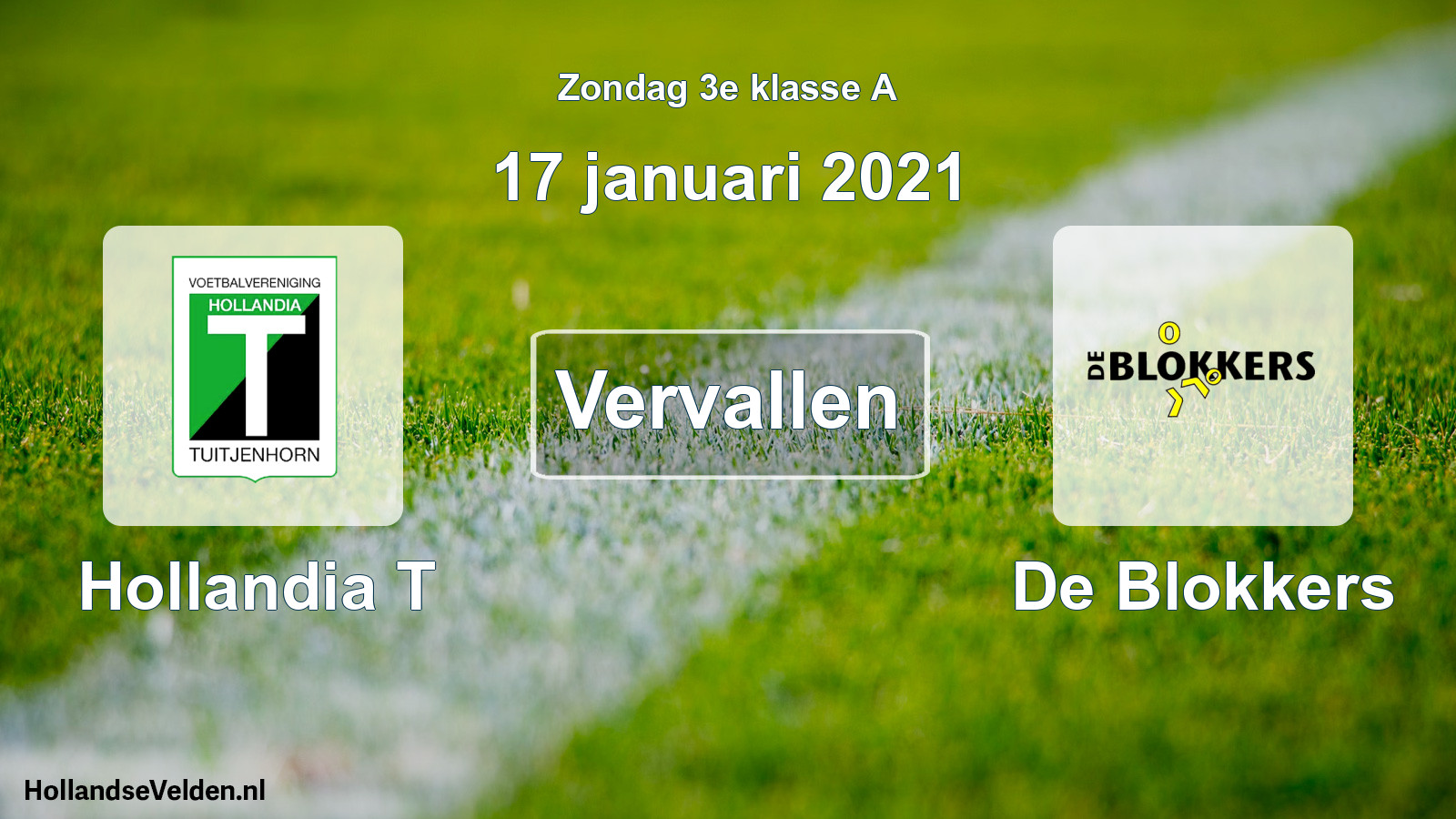 Scheduled Match: Hollandia T - De Blokkers (17 January 2021)