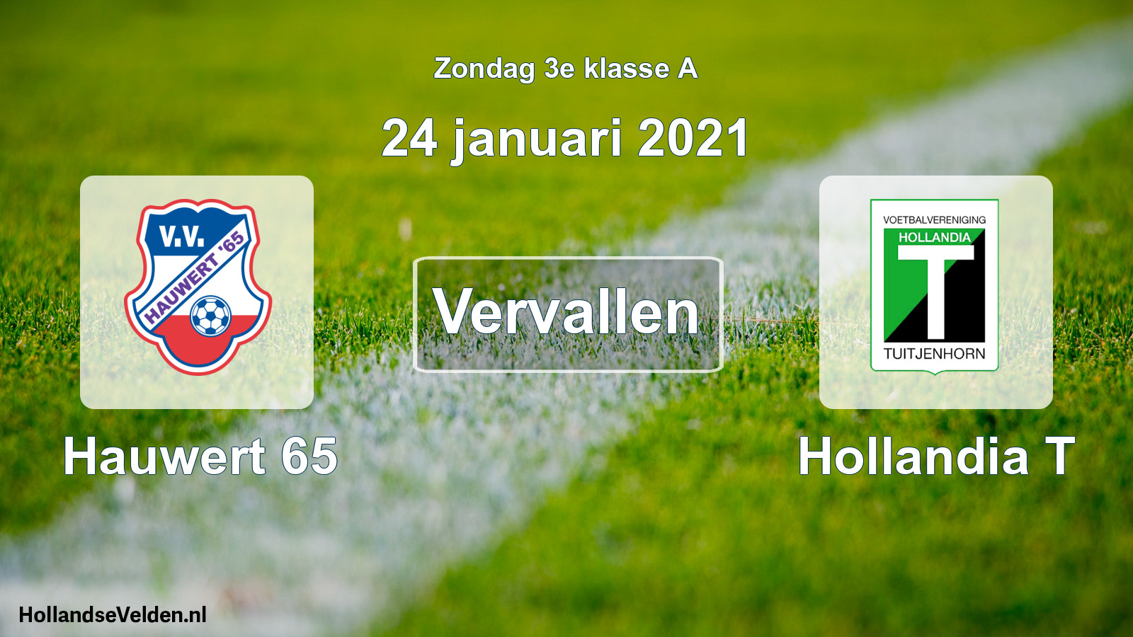 Scheduled Match: Hauwert 65 - Hollandia T (24 January 2021)