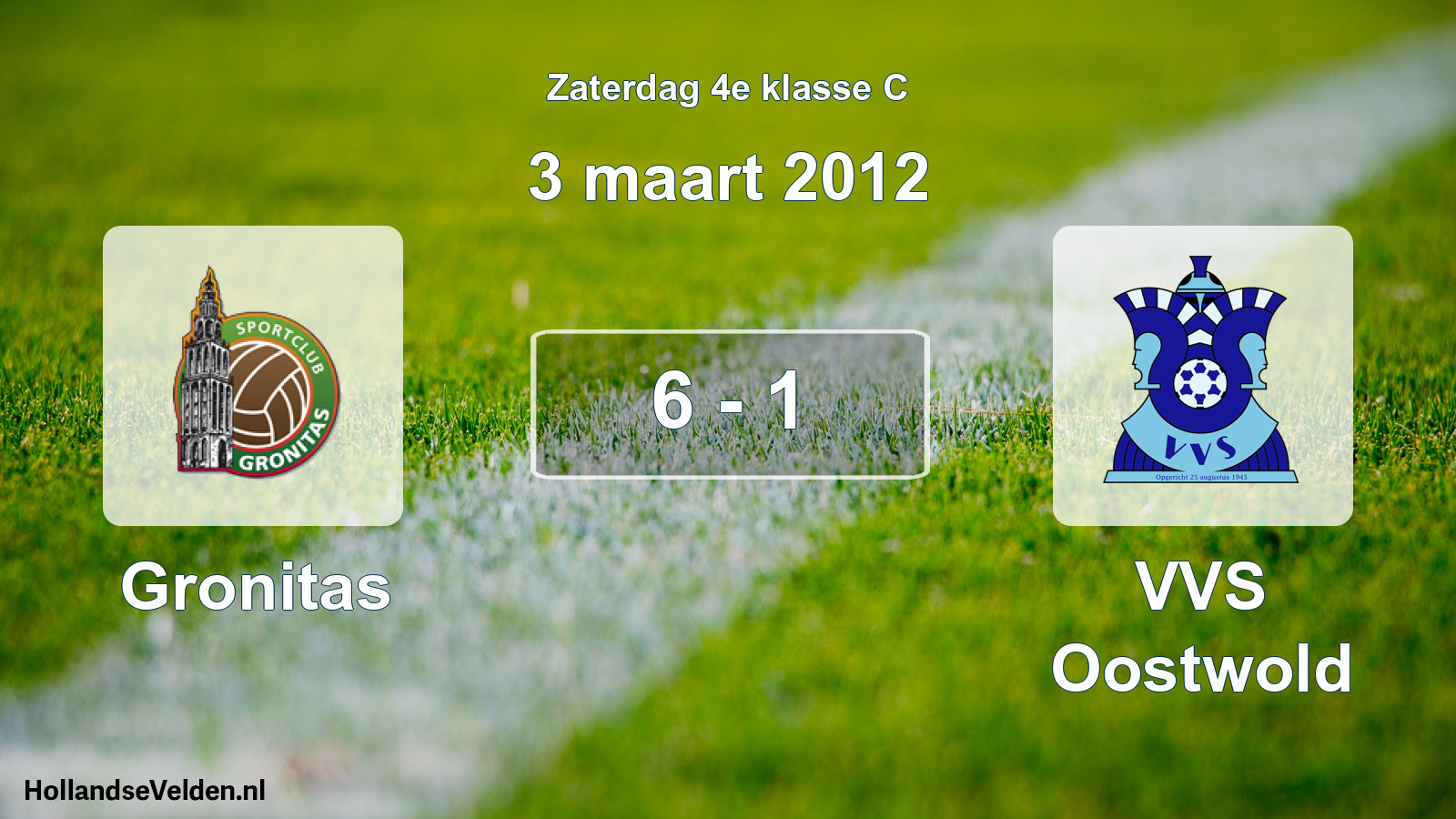Total number of matches played: Gronitas - VVS Oostwold 6 - 1 (3 March 2012)