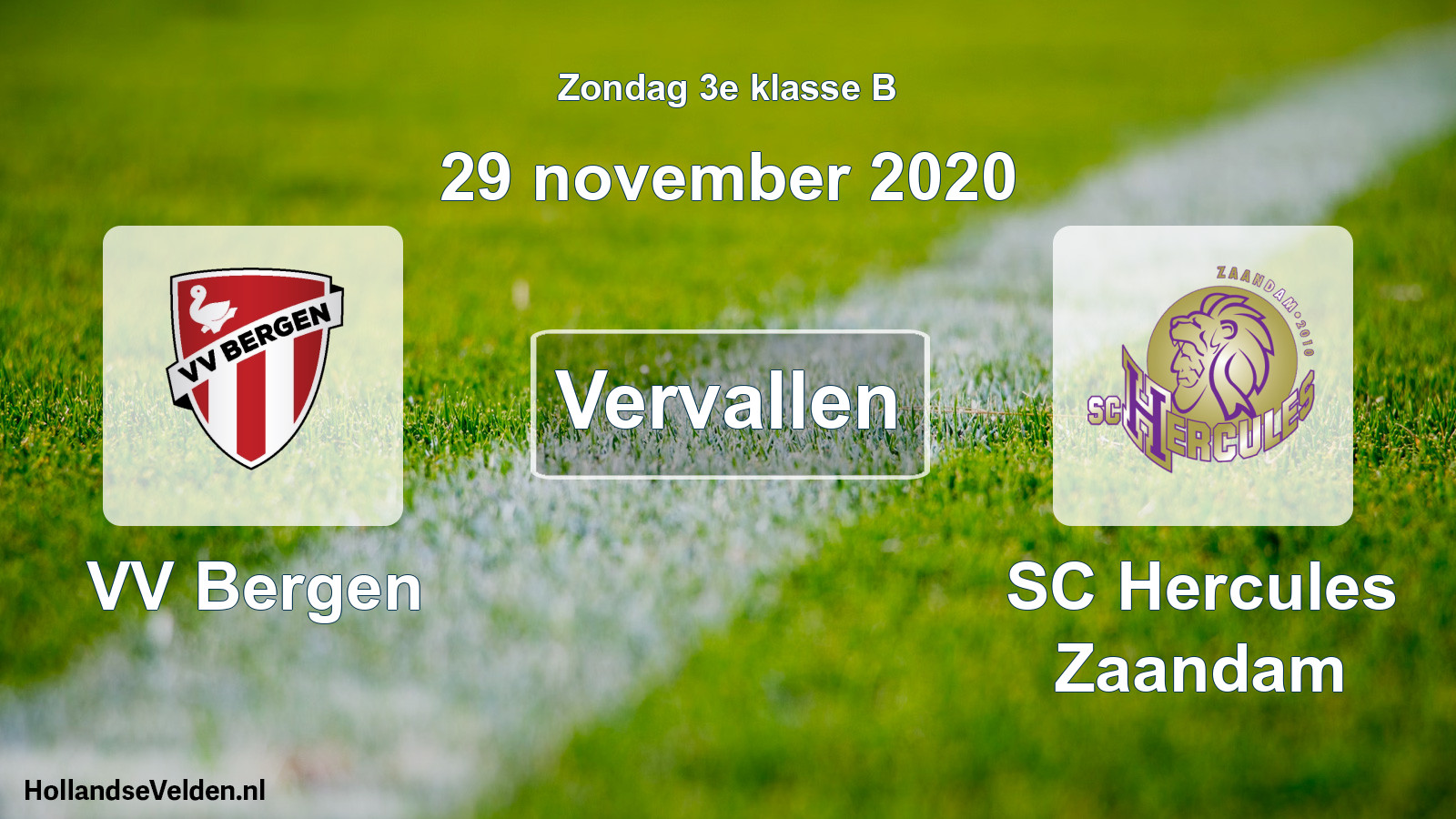 Scheduled Match: VV Bergen - SC Hercules Zaandam (29 November 2020)