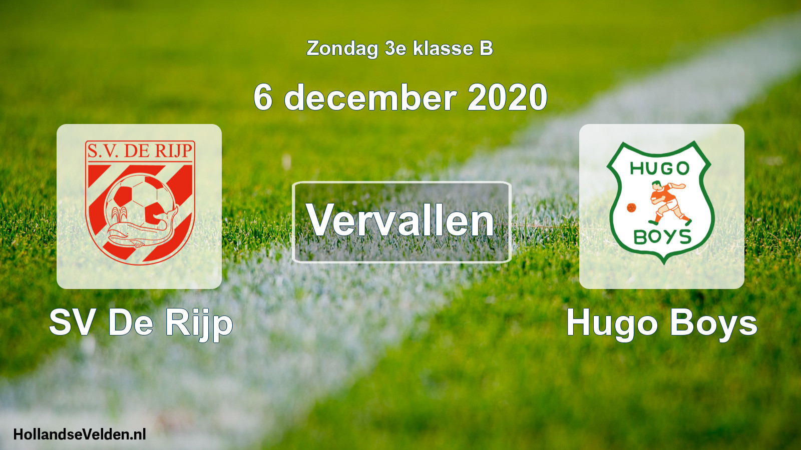 Scheduled Match: SV De Rijp - Hugo Boys (6 December 2020)