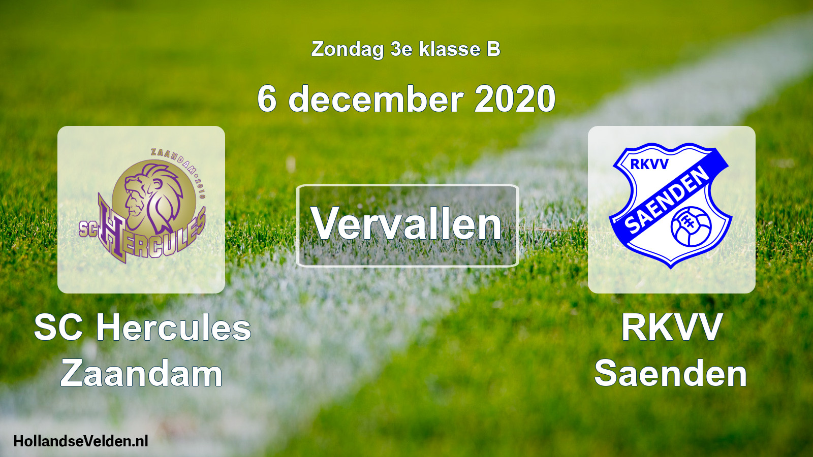Scheduled Match: SC Hercules Zaandam - RKVV Saenden (6 December 2020)