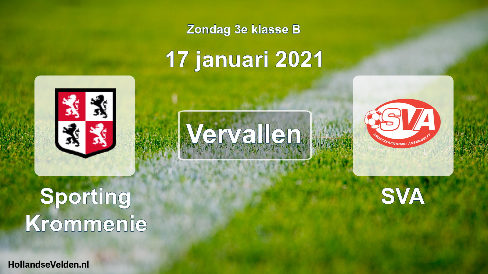 Scheduled Match: Sporting Krommenie - SVA (17 January 2021)