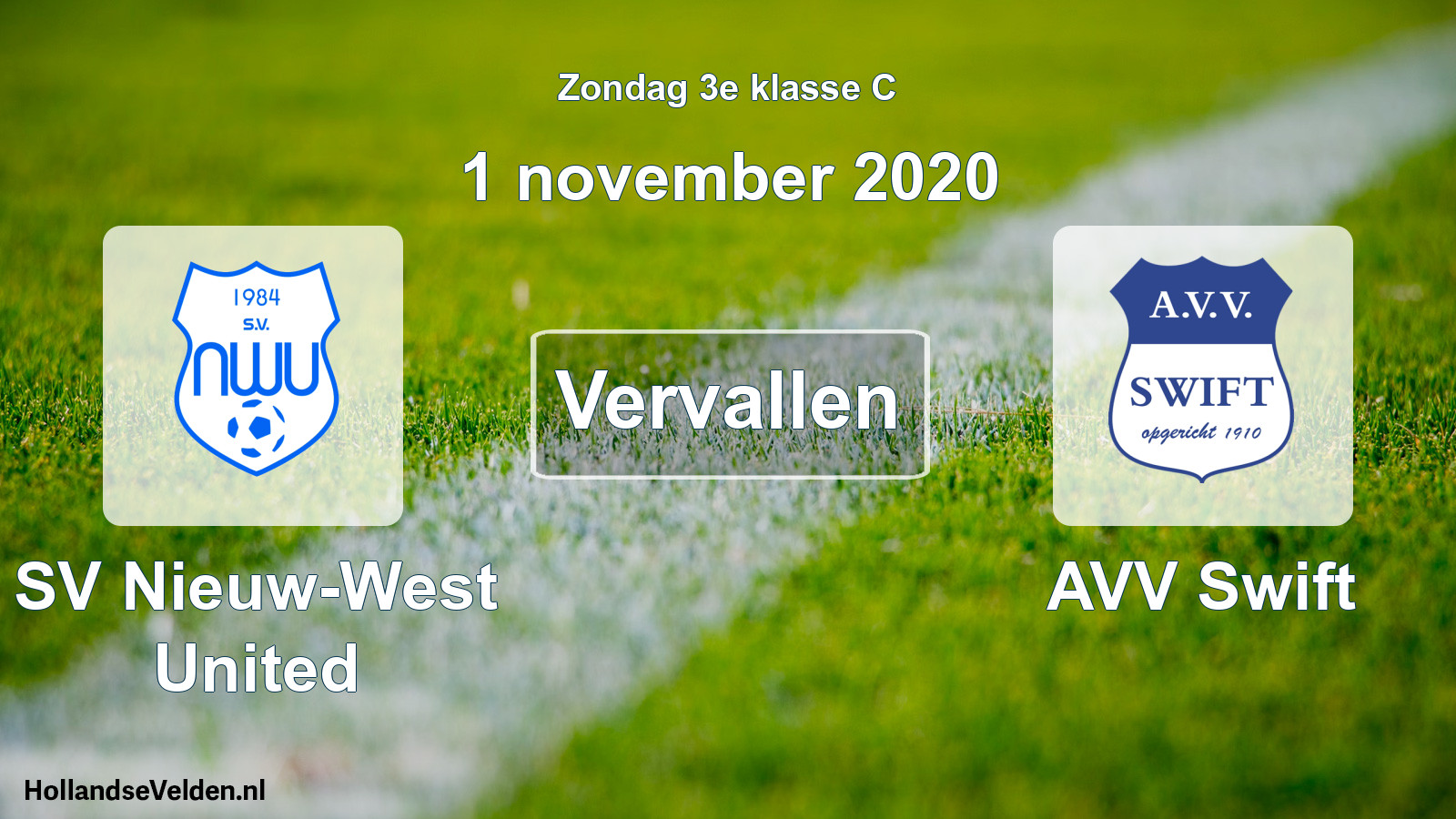 Scheduled Match: SV Nieuw-West United - AVV Swift (1 November 2020)