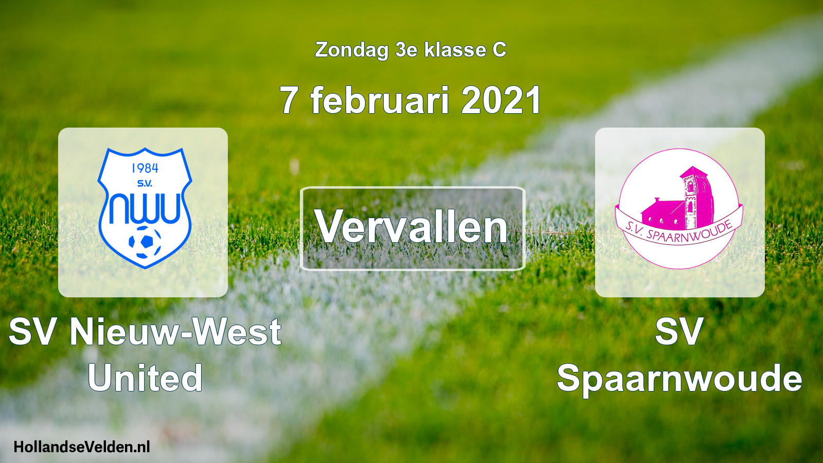 Scheduled Match: SV Nieuw-West United - SV Spaarnwoude (7 February 2021)