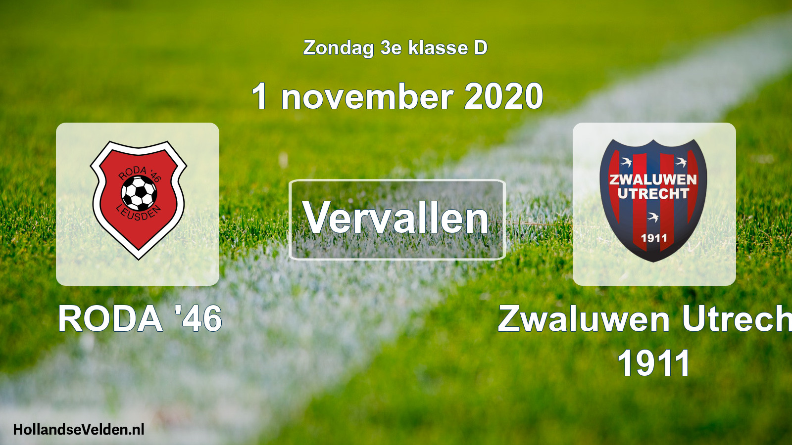 Scheduled Match: RODA '46 - Zwaluwen Utrecht 1911 (1 November 2020)