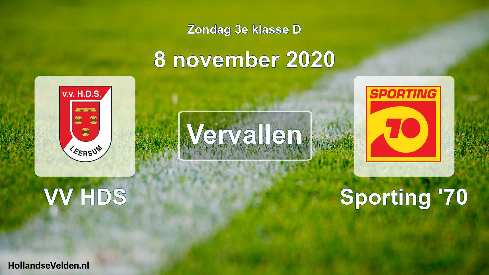 Scheduled Match: VV HDS - Sporting '70 (8 November 2020)