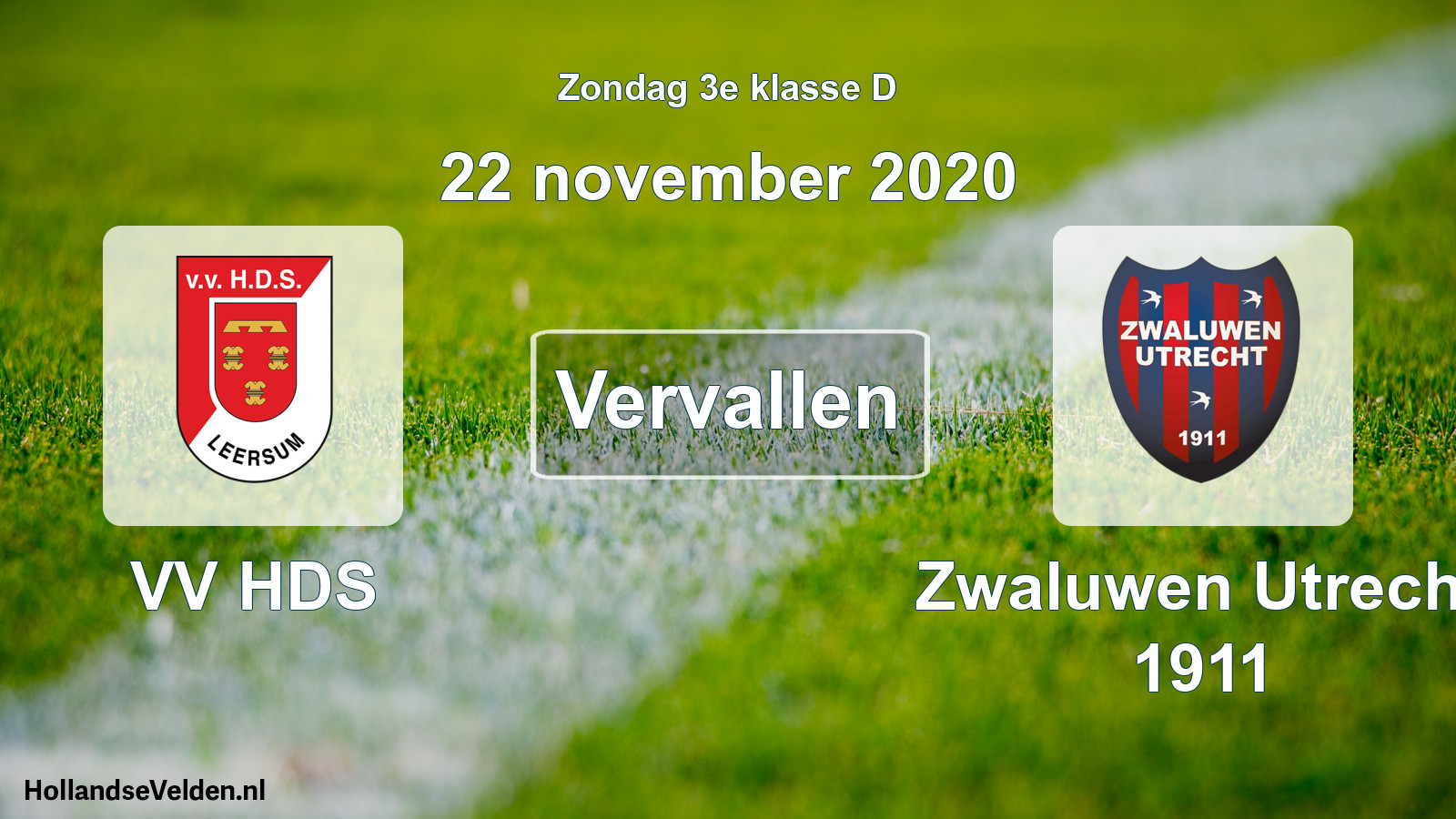 Scheduled Match: VV HDS - Zwaluwen Utrecht 1911 (22 November 2020)