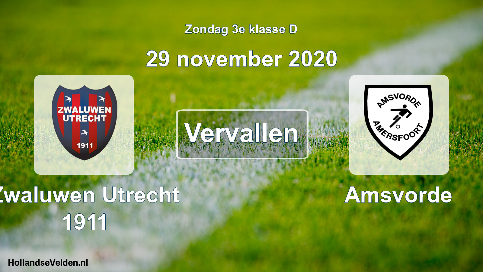 Scheduled Match: Zwaluwen Utrecht 1911 - Amsvorde (29 November 2020)