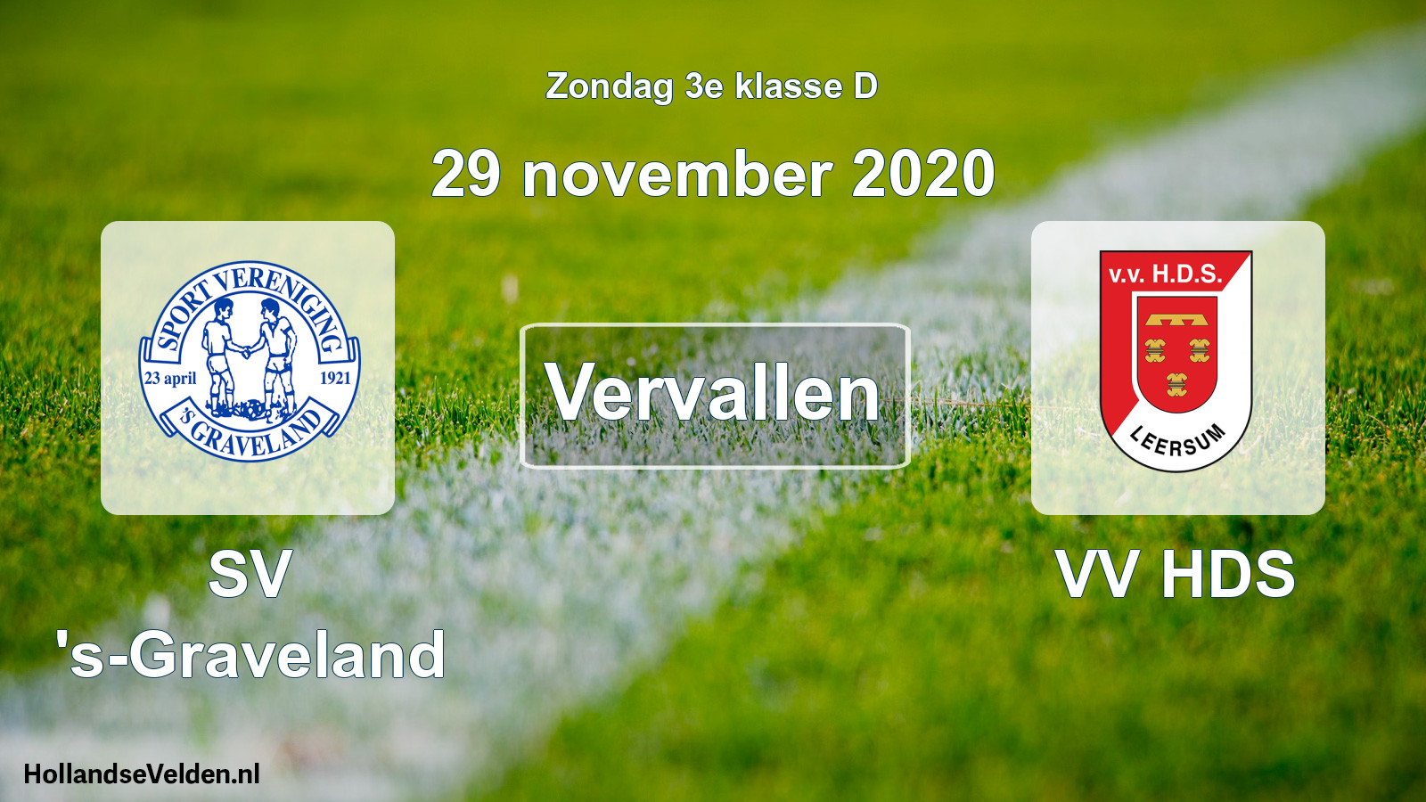 Scheduled Match: SV 's-Graveland - VV HDS (29 November 2020)
