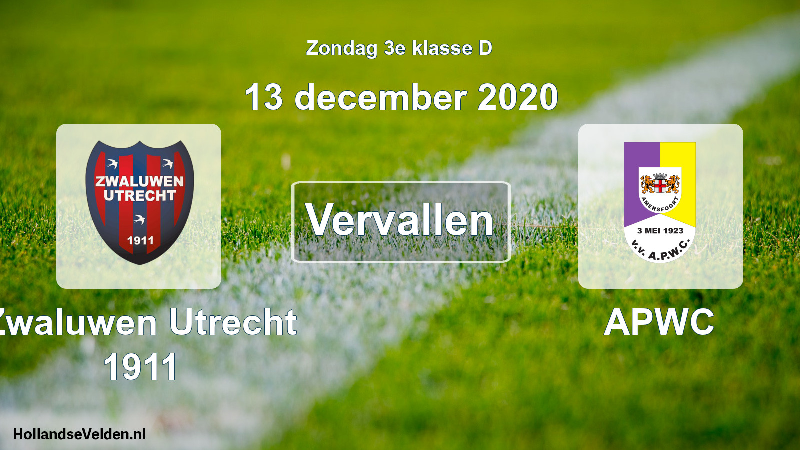 Scheduled Match: Zwaluwen Utrecht 1911 - APWC (13 December 2020)