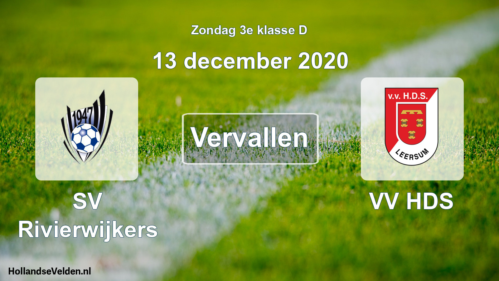 Scheduled Match: SV Rivierwijkers - VV HDS (13 December 2020)