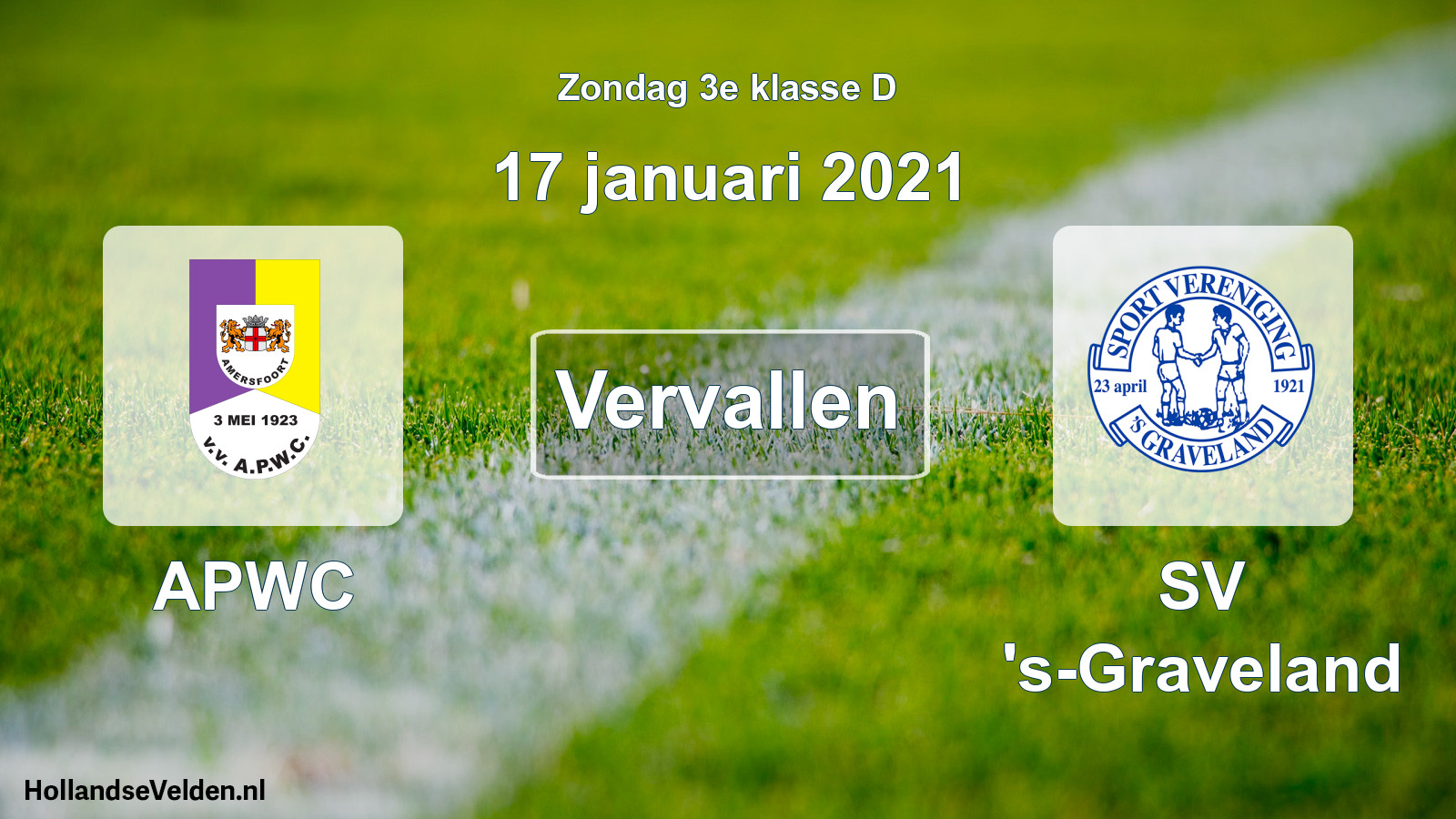 Scheduled Match: APWC - SV 's-Graveland (17 January 2021)