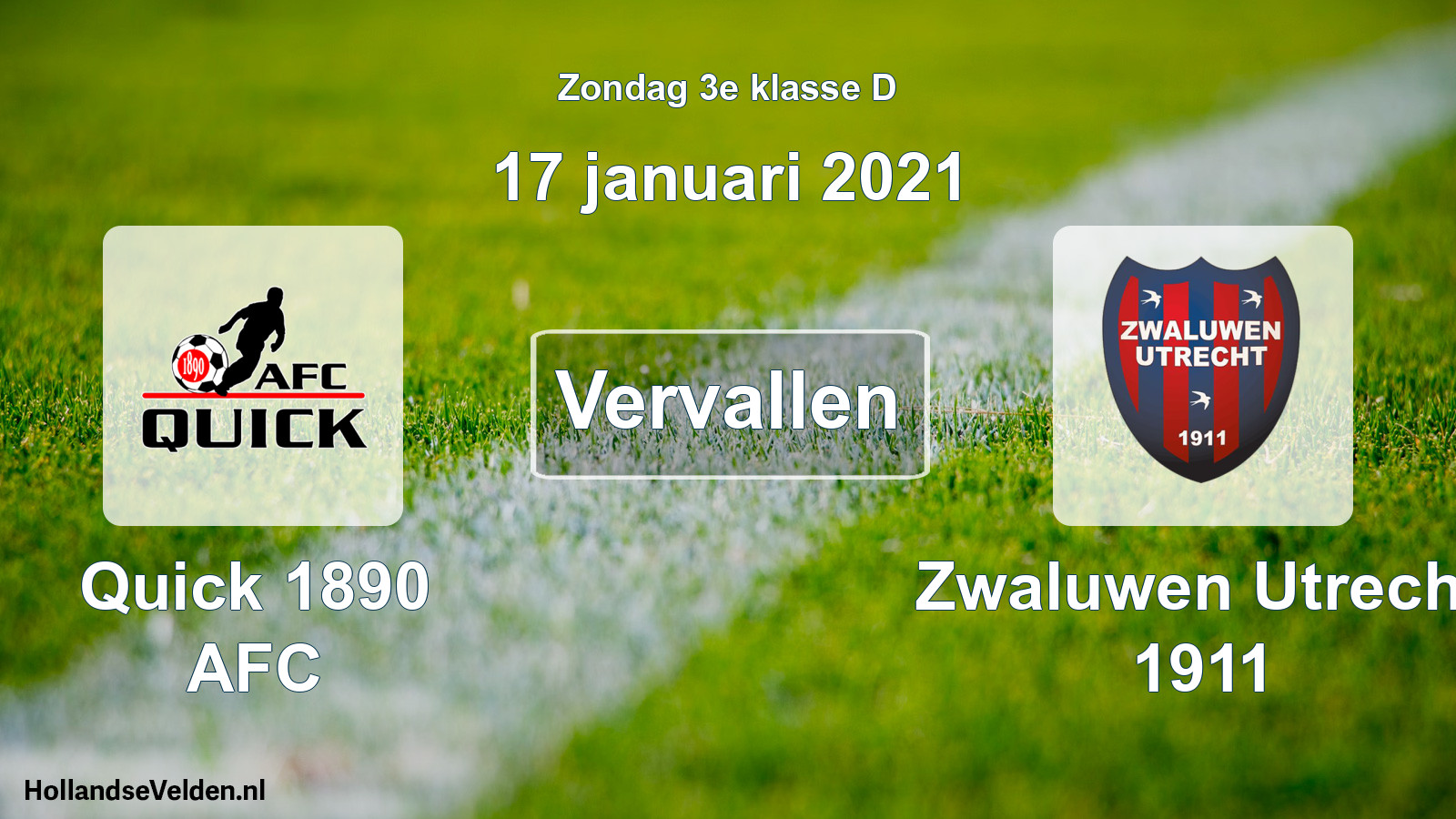Scheduled Match: Quick 1890 AFC - Zwaluwen Utrecht 1911 (17 January 2021)
