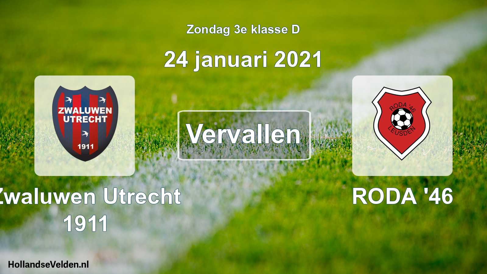 Scheduled Match: Zwaluwen Utrecht 1911 - RODA '46 (24 January 2021)