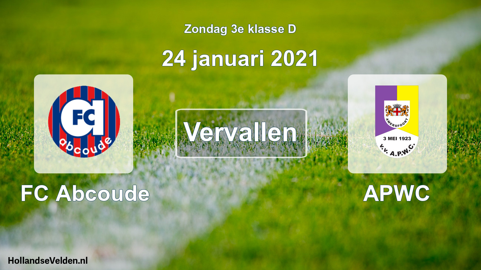 Scheduled Match: FC Abcoude - APWC (24 January 2021)
