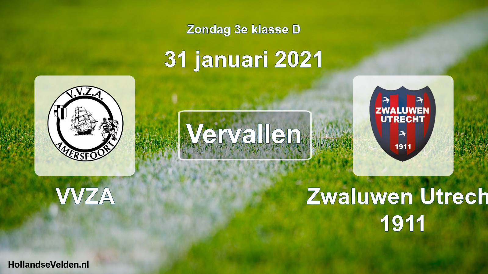 Scheduled Match: VVZA - Zwaluwen Utrecht 1911 (31 January 2021)