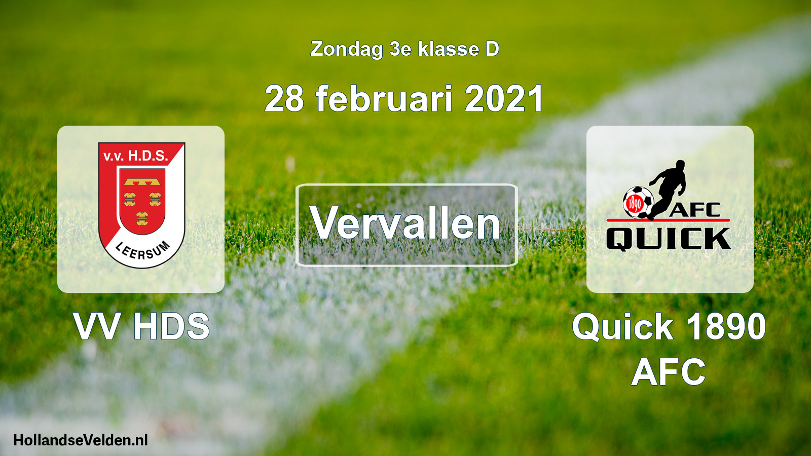 Scheduled Match: VV HDS - Quick 1890 AFC (28 February 2021)