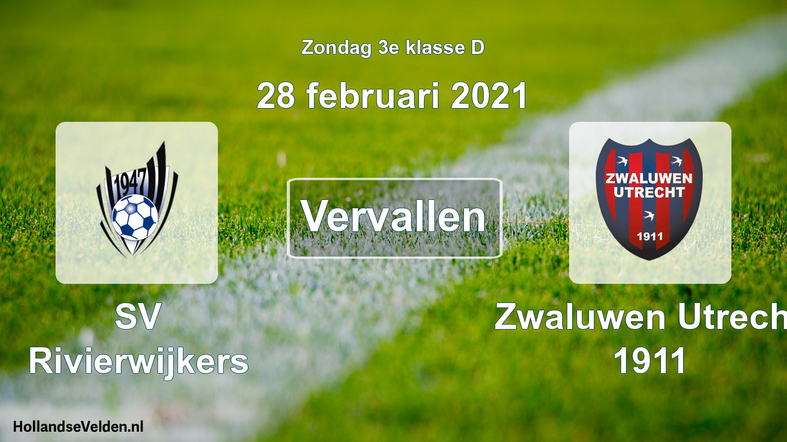 Scheduled Match: SV Rivierwijkers - Zwaluwen Utrecht 1911 (28 February 2021)