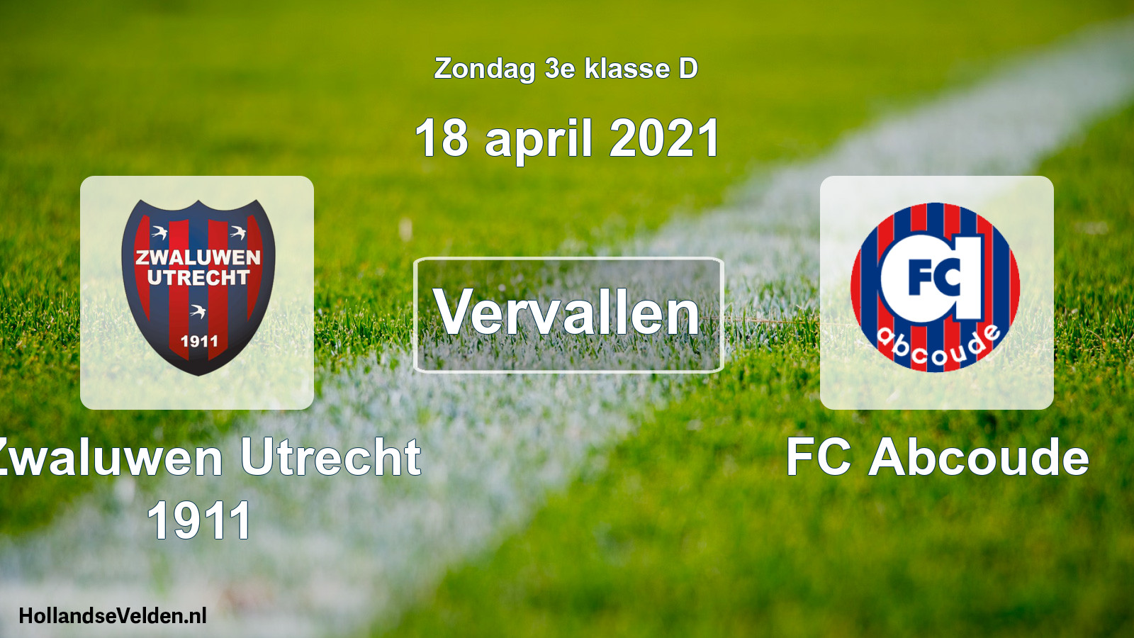 Scheduled Match: Zwaluwen Utrecht 1911 - FC Abcoude (18 April 2021)