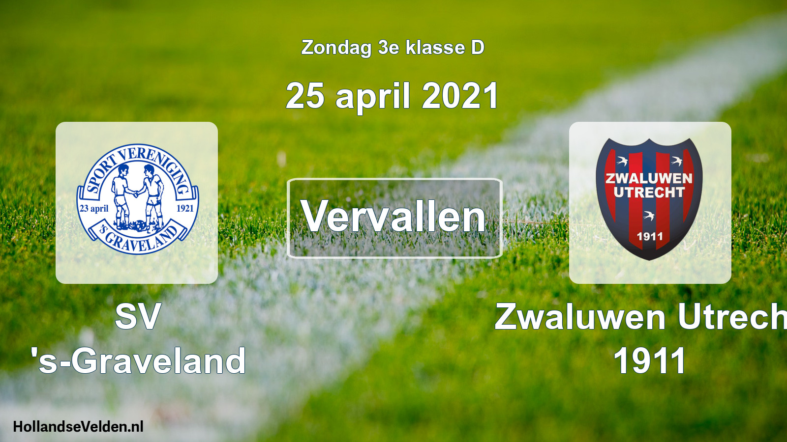 Scheduled Match: SV 's-Graveland - Zwaluwen Utrecht 1911 (25 April 2021)