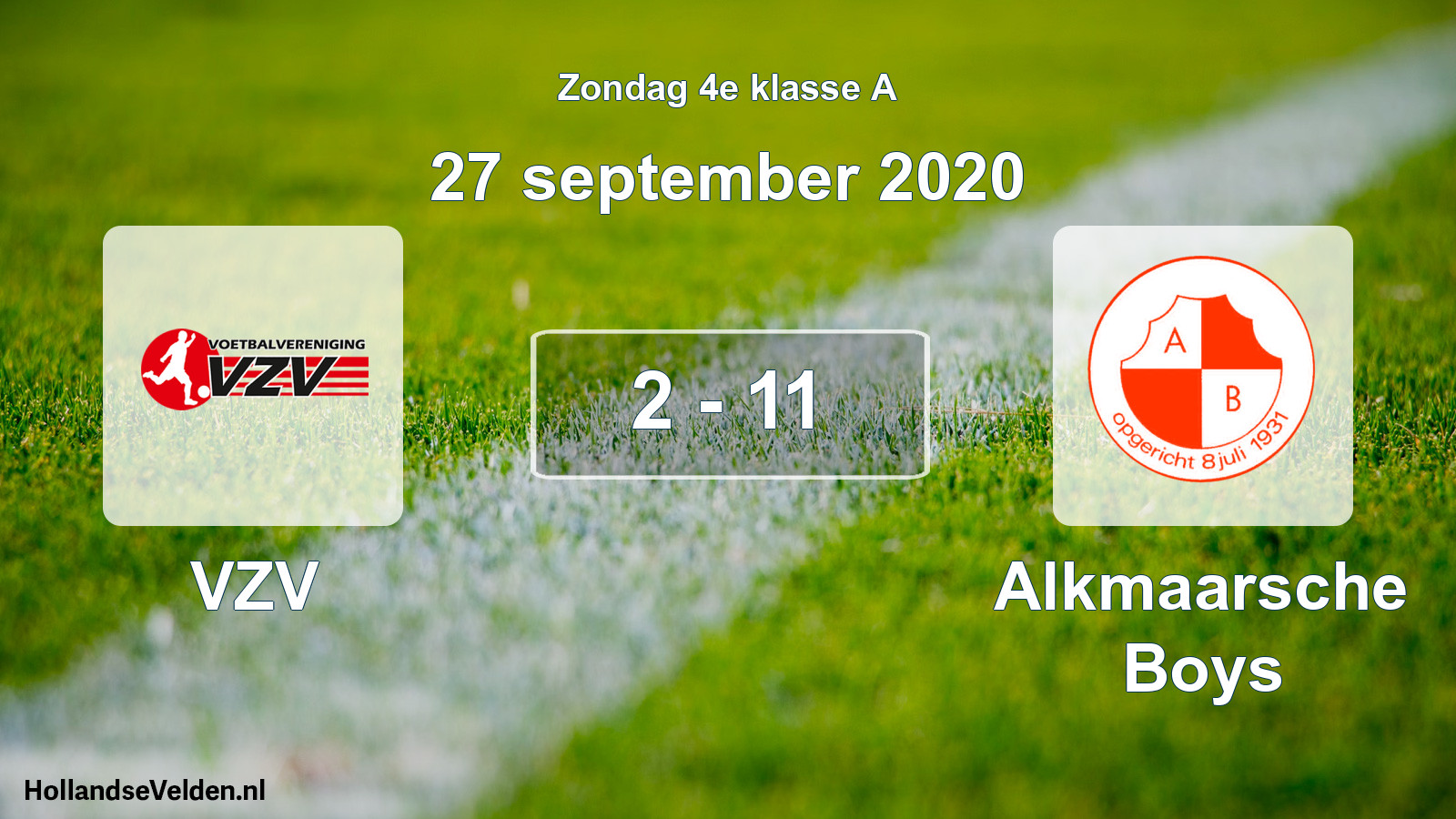 Total number of matches played: VZV - Alkmaarsche Boys 2 - 11 (27 September 2020)