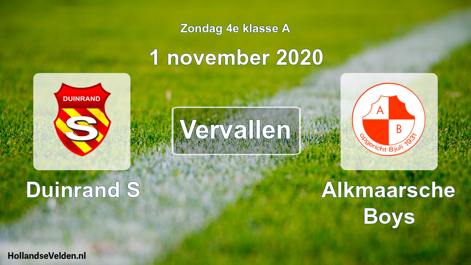 Scheduled Match: Duinrand S - Alkmaarsche Boys (1 November 2020)