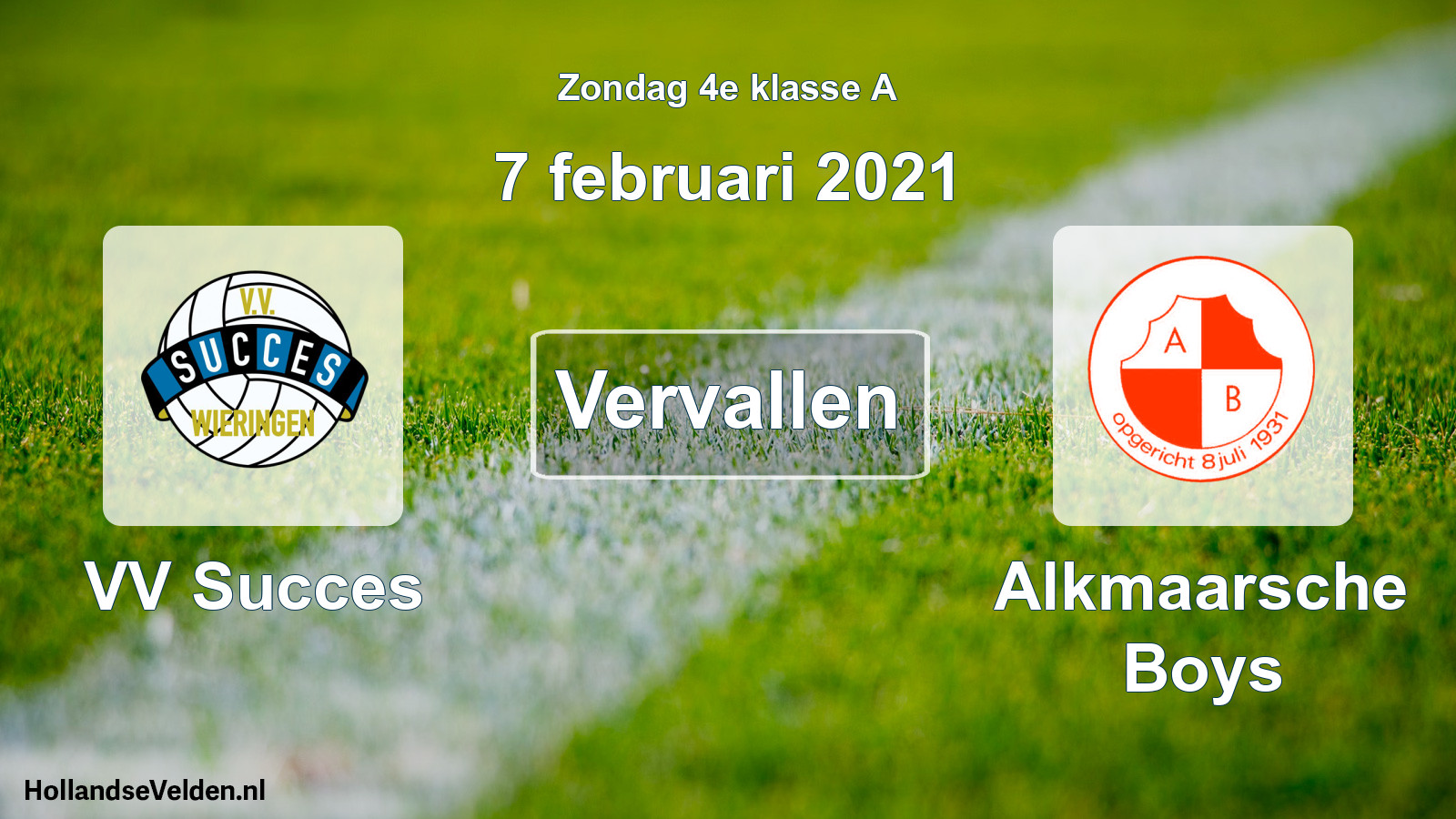 Scheduled Match: VV Succes - Alkmaarsche Boys (7 February 2021)